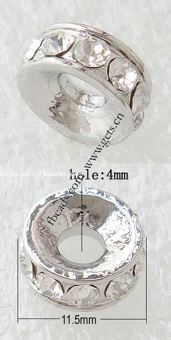 Espaciador de la forma rueda del diamante de imitación, diamantes de imitación, con aleación de zinc, Redondo aplanado, chapado, enchapado grueso más que los 3μm & con diamantes de imitación de Mideast, más colores para la opción, 11.5x11.5x5mm, agujero:aproximado 4mm, Vendido por UD
