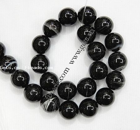 Natürliche Streifen Achat Perlen, rund, verschiedene Größen vorhanden, schwarz, Bohrung:ca. 2mm, Länge:15.5 ZollInch, verkauft von Strang