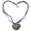 Lampwork Jewelry Necklace, with Ribbon, Heart, silver foil and gold powder Inch 