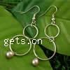 Iron Drop Earring, with Freshwater Pearl, brass earring hook, platinum color plated, 67mm Inch 