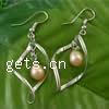 Brass Drop Earring, with Freshwater Pearl, platinum color plated .5 Inch 