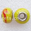 Silver Plated Double Core Lampwork European Beads, Rondelle, antique silver color plated, cupronickel double core without troll, yellow Approx 5mm 