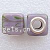 Silver Plated Double Core Lampwork European Beads, Cube, antique silver color plated, cupronickel double core without troll, 13mm Approx 5mm 