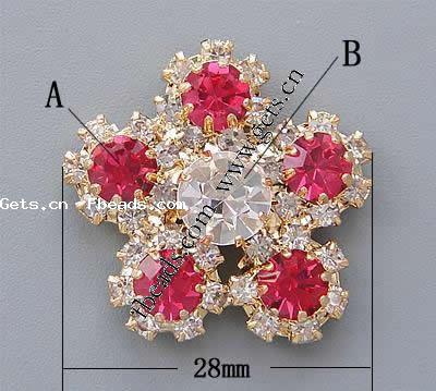 Rhinestone Zinc Alloy Brooch, Flower, plated, more colors for choice, nickel, lead & cadmium free, 28x28x8mm, Hole:Approx 1mm, Sold By PC