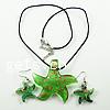 Lampwork Jewelry Sets, earring & necklace, with Wax Cord, Starfish, gold sand .5 Inch 
