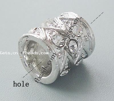 Rhinestone Zinc Alloy European Beads, Tube, plated, more colors for choice, 10.5x10mm, Hole:Approx 6-6.5mm, Sold By PC