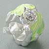 Enamel Zinc Alloy European Beads, Tube, plated, without troll & with rhinestone & large hole Approx 5.5mm 