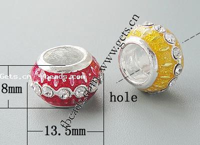 Gota de Europeo de aleación de zinc con esmalte, Toroidal, sin rosca & con diamantes de imitación & agujero largo, más colores para la opción, libre de níquel, plomo & cadmio, 13.5x8mm, agujero:aproximado 6.5mm, Vendido por UD