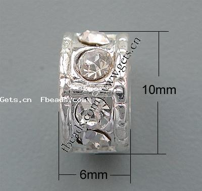 Rhinestone Zinc Alloy European Beads, Tube, plated, more colors for choice, 10x6mm, Hole:Approx 5.5mm, Sold By PC