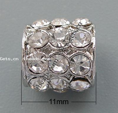 Perles European de stras d'alliage de Zinc , tube, Placage, plus de couleurs à choisir, protéger l'environnement, sans nickel, plomb et cadmium, 11x11mm, Trou:Environ 5.5mm, Vendu par PC