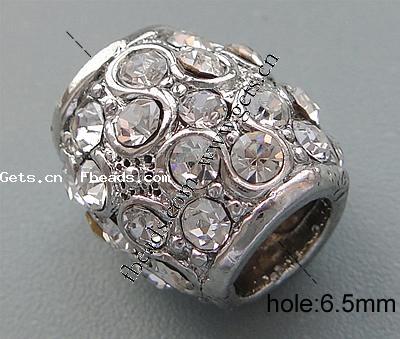 Rhinestone Zinc Alloy European Beads, Drum, plated, more colors for choice, nickel, lead & cadmium free, 14x13mm, Hole:Approx 6.5mm, Sold By PC