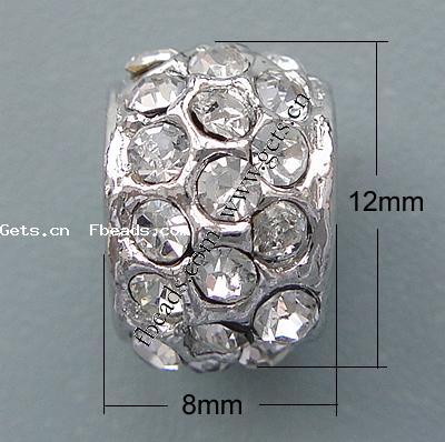 Granos de Rhinestone de Europeo , diamantes de imitación, con aleación de zinc, Toroidal, más colores para la opción, libre de cadmio, 12x8mm, agujero:aproximado 6mm, Vendido por UD