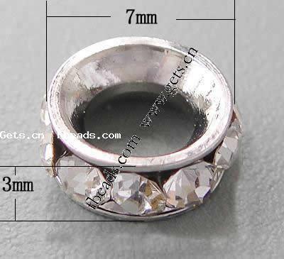 Espaciador de la forma rueda del diamante de imitación, metal, Toroidal, chapado, con diamantes de imitación, más colores para la opción, 7x3mm, agujero:aproximado 4mm, 500PCs/Bolsa, Vendido por Bolsa