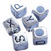 Plastic Alphabet Beads, Cube, with letter pattern, silver color Approx 
