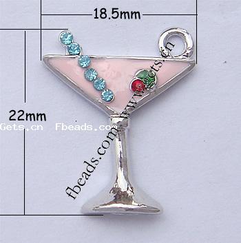 Zinc Alloy Tool Pendants, Cup, plated, enamel & with rhinestone, more colors for choice, 22x18.5x3mm, Hole:Approx 2.5mm, Sold By PC