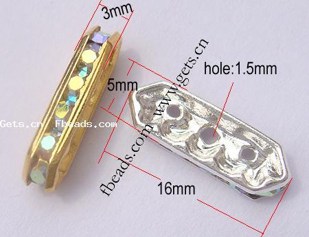 Bridge Rhinestone Spacer, Brass, Rectangle, plated, 3-strand & with Mideast rhinestone, more colors for choice, 16x5x3mm, Hole:Approx 1mm, 500PCs/Bag, Sold By Bag