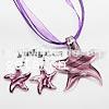 Joyería de cristal de Murano, pendiente & collar, con Cordón de cera & Cinta, Estrella de Mar, 25x25mm, longitud:16 Inch, Vendido por Set