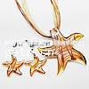 Joyería de cristal de Murano, pendiente & collar, con Cordón de cera & Cinta, Estrella de Mar, 25x25mm, longitud:16 Inch, Vendido por Set