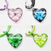 Lampwork Jewelry Necklace, with Ribbon, Heart, inner flower Inch 