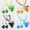 Joyería de cristal de Murano, pendiente & collar, con Cordón de cera & Cinta, Corazón, más colores para la opción, 37x30x16mm, longitud:16 Inch, Vendido por Set