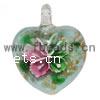 Кулоны Лэмпворк с внутренним цветком , Сердце, цветок внутри отверстие:Приблизительно 4mm, продается PC