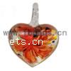Кулоны Лэмпворк с внутренним цветком , Сердце, цветок внутри, красно-оранжевый отверстие:Приблизительно 7mm, продается PC