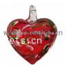 Pendentifs artisanaux au style murano, chalumeau, coeur, fait à la main, avec le motif de fleurs, rouge Environ 5mm, Vendu par PC