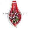 Lampwork Pendants, Leaf, handmade, with flower pattern, red Approx 5mm 
