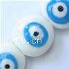 Evil Eye Lampwork Beads, flat round, white with blue eye design, different sizes for choice, Sold per 15-Inch Strand