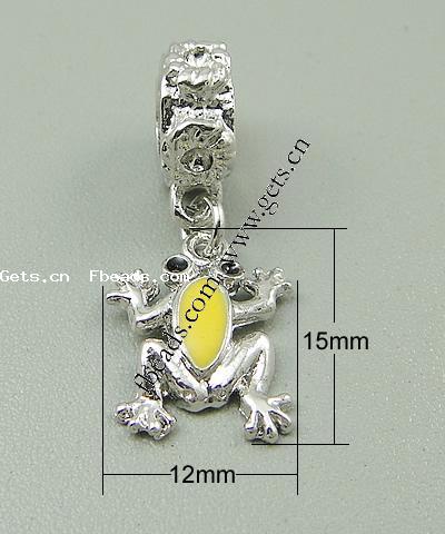 Zinc Alloy European Pendants, with enamel, Frog, plated, without troll & enamel, more colors for choice, nickel, lead & cadmium free, 15x12x2mm, Hole:Approx 5mm, Sold By PC