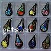 Inner Flower Lampwork Pendants, with Plastic Box, Teardrop, gold sand, mixed colors Approx 5mm 