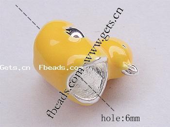 Enamel Zinc Alloy European Beads, Duck, plated, without troll & large hole, more colors for choice, nickel, lead & cadmium free, 15x14x10mm, Hole:Approx 6mm, Sold By PC