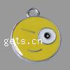 Плоские круглые подвески цинкового сплава, цинковый сплав, Плоская круглая форма, плакированный, эмаль, желтый отверстие:Приблизительно 3mm, продается PC