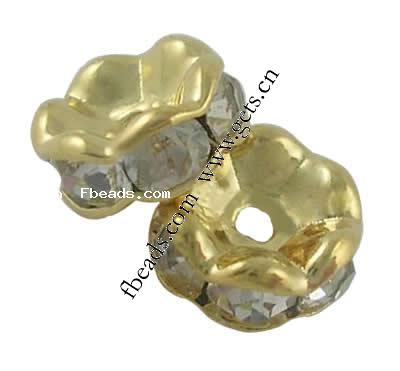 Wave Rondelle Rhinestone Spacer, Brass, Flat Round, plated, with rhinestone, more colors for choice, 4x2mm, Hole:Approx 1mm, 100PCs/Bag, Sold By Bag