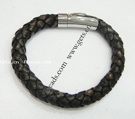 Bracelets de cuir de vachette, cuir de peau de vache, acier inoxydable 316 Fermoir baïonnette, longueur différente pour le choix, plus de couleurs à choisir, 10mm, Vendu par brin