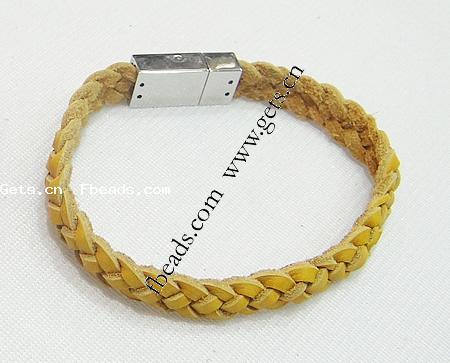 Pulsera de cuero , Cuero de vaca, 316acero inoxidable cierre de bayoneta, longitud diferente para la opción, amarillo, 9mm, Vendido por Sarta