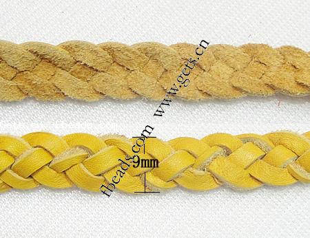 Bracelets de cuir de vachette, cuir de peau de vache, acier inoxydable 316 Fermoir baïonnette, longueur différente pour le choix, Jaune, 9mm, Vendu par brin