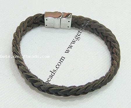 Cowhide Bracelets, 316 stainless steel clasp, different length for choice, black, 11mm, Sold By Strand