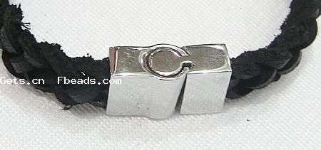 Cowhide Bracelets, stainless steel clasp, different length for choice, black, 11mm, Sold By Strand