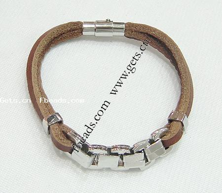 Rindsleder-Armbänder, Kuhhaut, mit 316 Edelstahl, unterschiedliche Länge der Wahl, Kaffeefarbe, 41x10mm, 4mm, verkauft von Strang