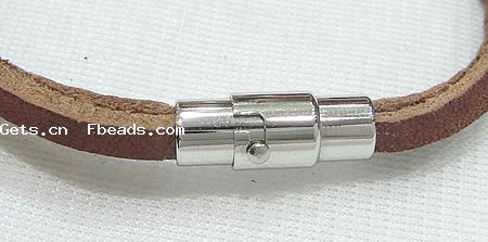 Браслеты из воловьи кожа, Шнур из натуральной кожи, с Нержавеющая сталь 316, различной длины для выбора, Коричневый, 41x10mm, 4mm, продается Strand
