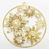 Brass Stamping Pendants, Flat Round, plated, with flower pattern & with rhinestone Approx 0.5mm 