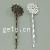Hair Slide Finding, Iron, with brass setting, Flower, plated, hollow cadmium free 