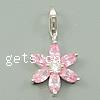 Cubic Zirconia Sterling Silver Pendants, 925 Sterling Silver, Flower, plated, with lobster clasp & with cubic zirconia Approx 3mm 