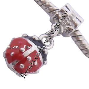 Zinc Alloy European Pendants, Ladybug, plated, more colors for choice, 10x25mm, Sold By PC