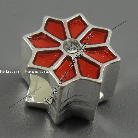 Enamel Zinc Alloy European Beads, Flower, plated, with rhinestone & large hole, more colors for choice, 11x7mm, Hole:Approx 5mm, Sold By PC