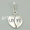 Sterling Silver Heart Pendants, 925 Sterling Silver, word love, plated, with lobster clasp & with letter pattern Approx 3mm 