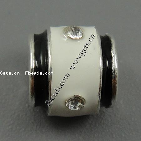 Gota de Europeo de aleación de zinc con esmalte, Tubo, chapado, con diamantes de imitación & agujero largo, más colores para la opción, 10x9mm, agujero:aproximado 6mm, Vendido por UD