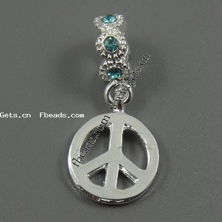 Zinc Alloy European Pendants, plated, with rhinestone, more colors for choice, 10x10mm, Hole:Approx 5mm, Sold By PC