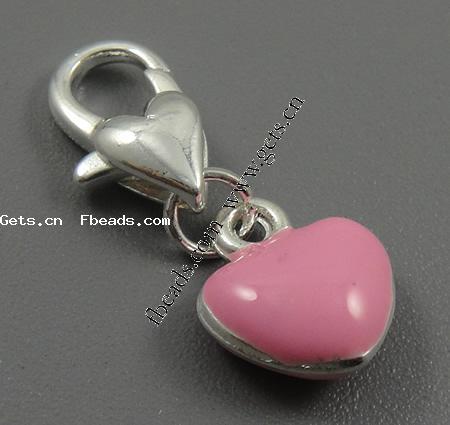 Zinc Alloy Enamel Pendants, zinc alloy lobster clasp, heart and key, plated, more colors for choice, 10x8x4.5mm, Hole:Approx 5mm, Sold By PC